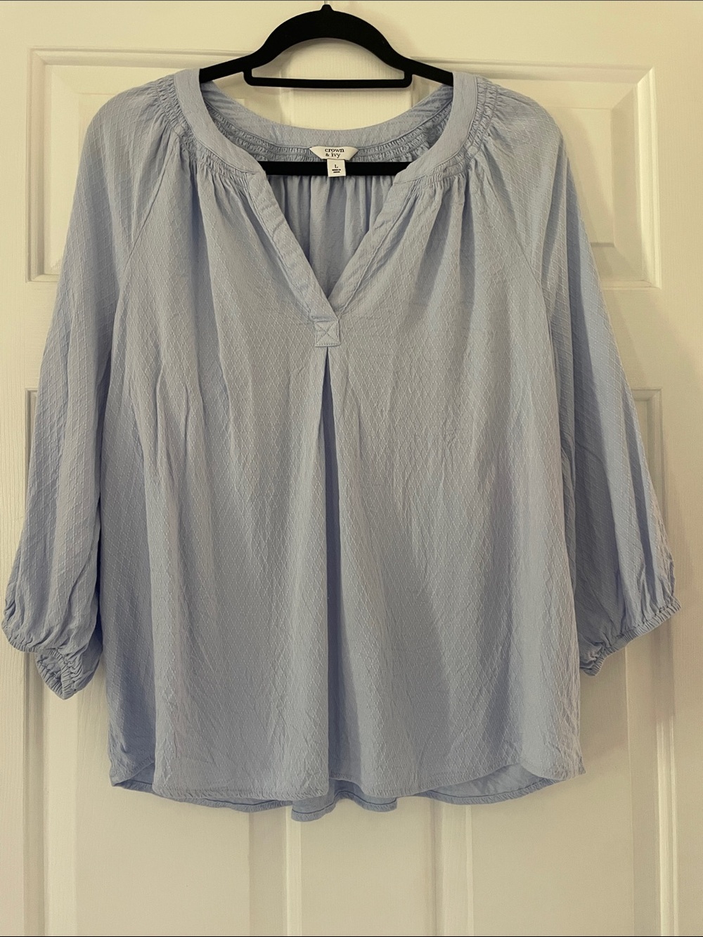 Crown & Ivy Light Blue Peasant Blouse